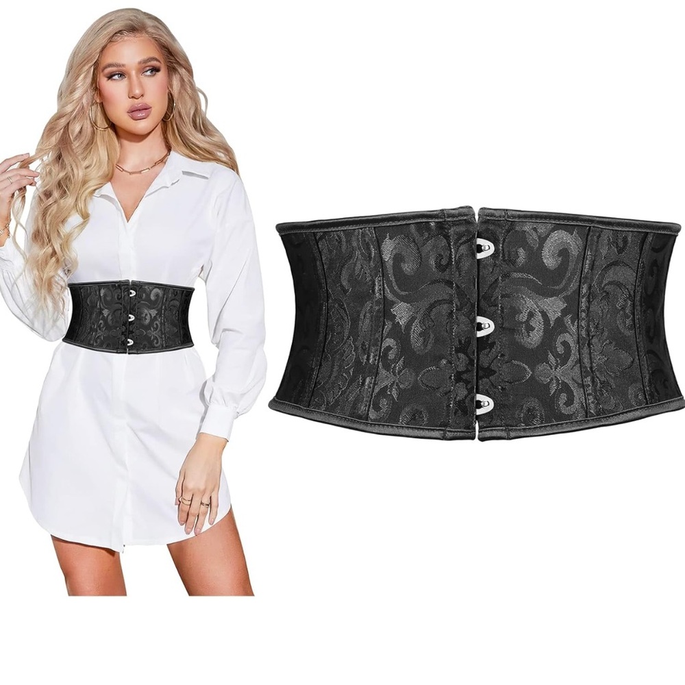 Jacquard Corset Belt for Women Underbust Boned Lace Up Bustier Waspie Be…